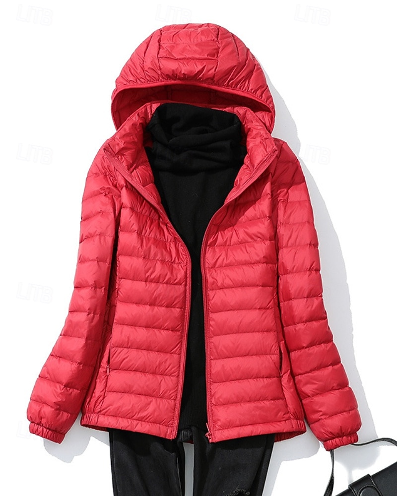 Damen Daunenjacke Warm Bequem Reißverschluss Tasche Mode Einfach Ausgehen Wochenende Reisverschluss Regulär Mit Kapuze Normale Passform Langarm Oberbekleidung Gelb Rosa Rote Herbst Winter 2025 - $48.99 –P9