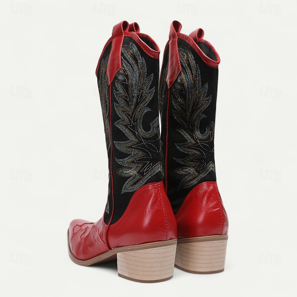 Pánské červeno-černé kovbojské boty westernového stylu – vysoké vyšívané rodeo boty na country festivaly, line dance a farmářské outfity 2025 - $199.99 –P6