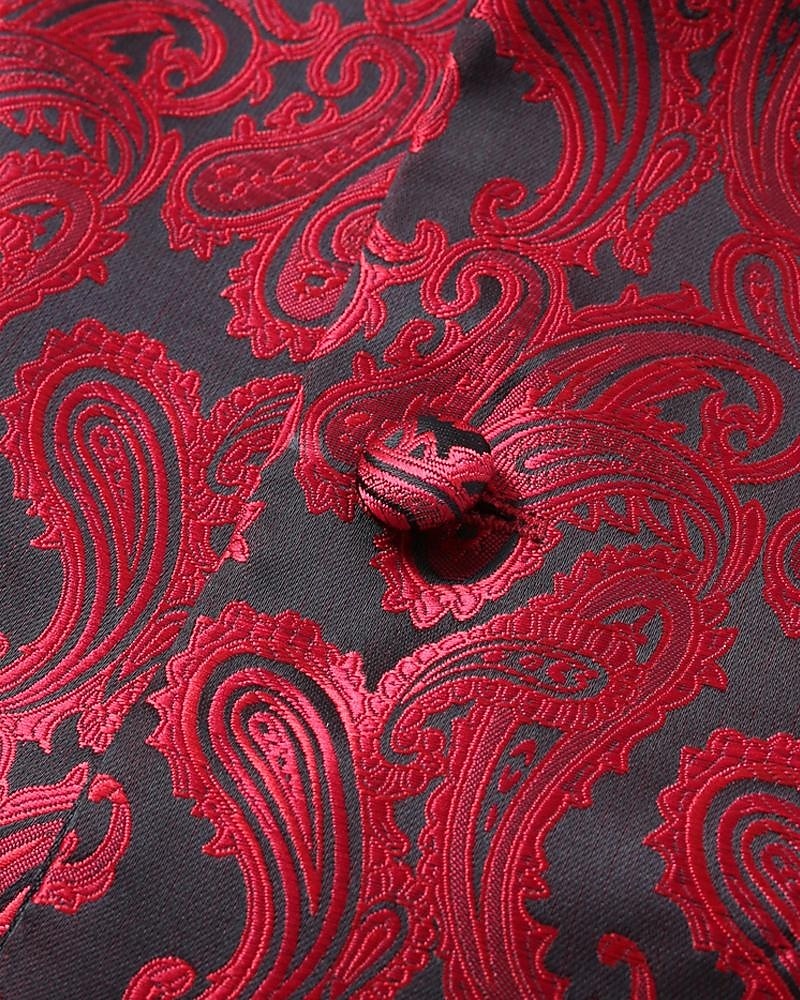 Homme Gilet Vacances Soirée Affaires Mode Occasionnel Printemps Automne Avec Poches Boutons Polyester Confortable Paisley Droit 1 bouton Revers en Pointe Coupe régulière Rouge Gilet de 2026 ? $37.99 –P6