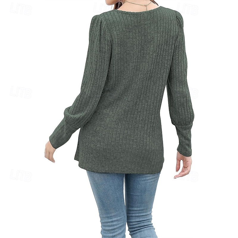 Femmes Chemisier texturé T-shirt Uni Mode Moderne manche longue Col carré Hauts Réguliers Quotidien Sortir Boutons Bordeaux Noir Rouge Marron clair Bleu Printemps Automne de 2025 ? $21.99 –P19