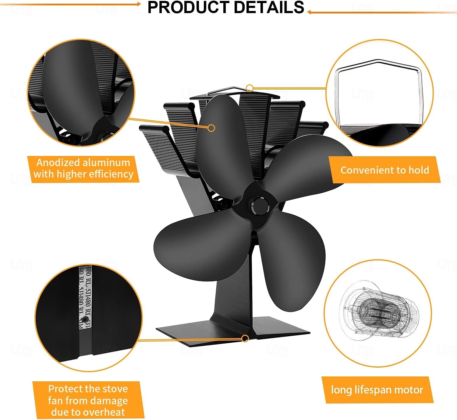 4-lapainen puuliesituuletin, lämpökäyttöinen takkatuuletin tehokkaaseen lämpimän ilman kiertoon, hiljainen toiminta, liesitarvikkeet puu-/puuliesiin, kestävä muotoilu 2026 - $82.99 –P1