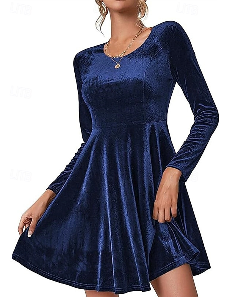 Women s Mini Dress Christmas Dress Velvet Dress Cocktail Dress Fashion Classic Modern Outdoor Evening Party Holiday Regular Fit Plain Long Sleeve Crew