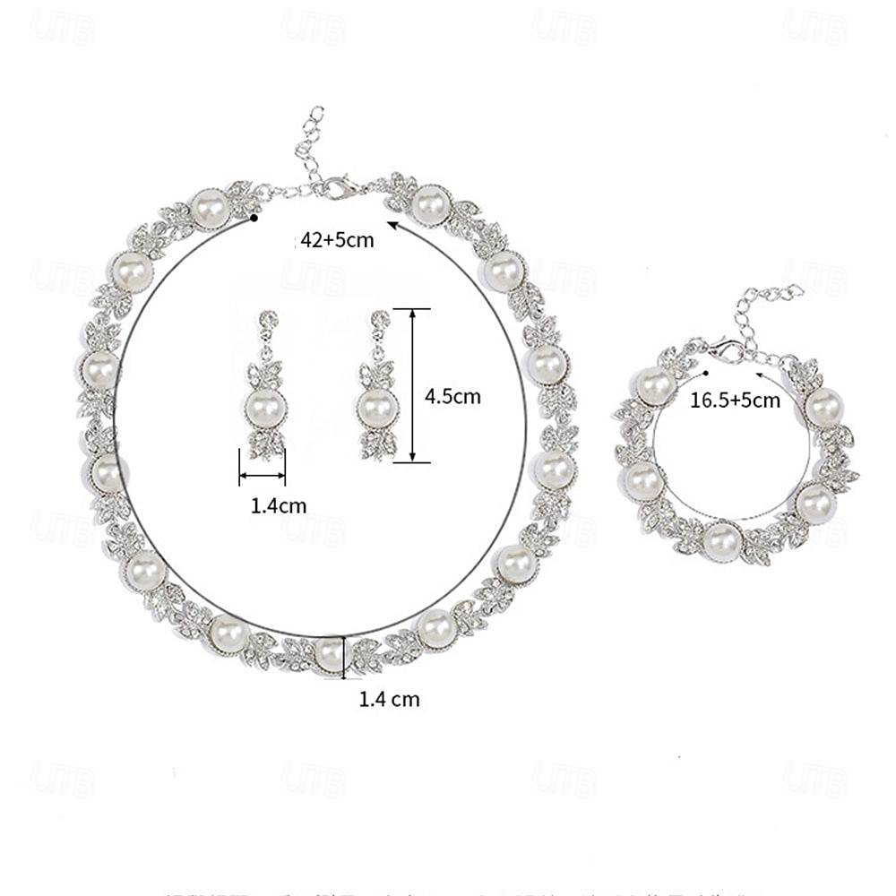 2026年 ジュエリーセット 3 ホワイト 真珠 クロム 1×ブレスレット イヤリング ネックレス 女性用 エレガント ヴィンテージ ファッション ビンテージ クラシック ジュエリーセット 用途 結婚式 パーティー 結婚式のゲスト  コレクション – $21.99 –P6