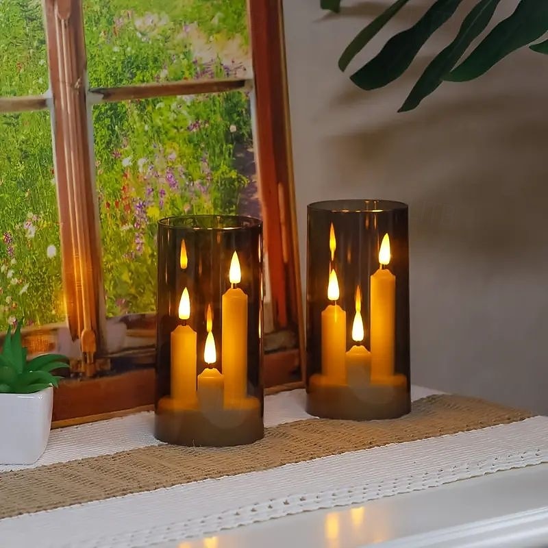 2026年 2個アクリルフレームレスキャンドルライトバッテリー駆動キャンドルスタンドライトウェディングパーティーファミリーディナーの雰囲気ホリデー装飾用  コレクション – $21.99 –P6