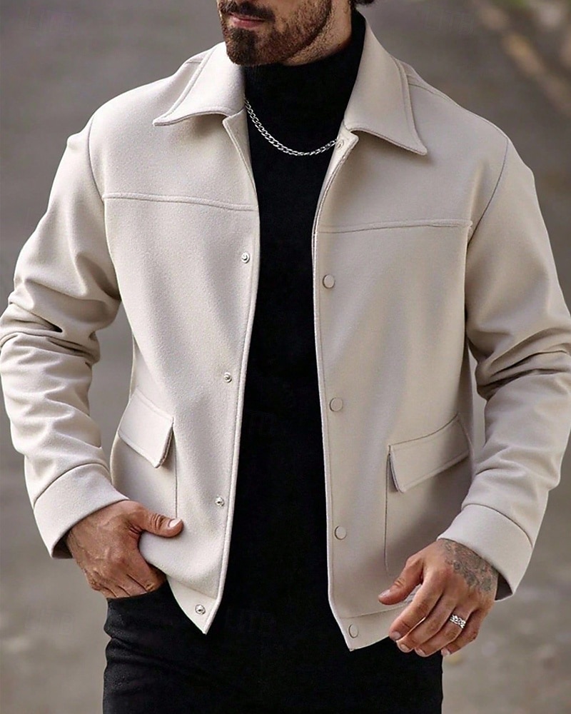 Herren Leichte Jacke Freizeitjacke Urlaub Täglich Atmungsaktiv Tasche Herbst Winter Einfach Mode Klassisch Revers Regulär Aprikose Schwarz Jacken 2025 - $32.99 –P1