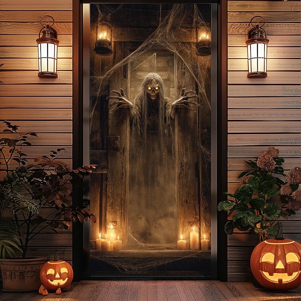 Ajtófedél Kültéri bannerek Csontváz Pszichedelikus Sötét Punk Gótikus Buli Szabadtéri Felvételi hátterek Bejárati ajtó Fali veranda Lakberendezés 2025 - $11.99 –P5