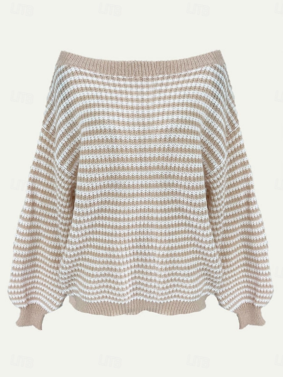Damen Pullover Lässig Weich Gestreift Gerippt U-Boot-Ausschnitt Gestrickt Langarm Normale Oberteile Stricken Outdoor Täglich Wochenende Schwarz Rote Herbst Winter 2025 - $28.99 –P11