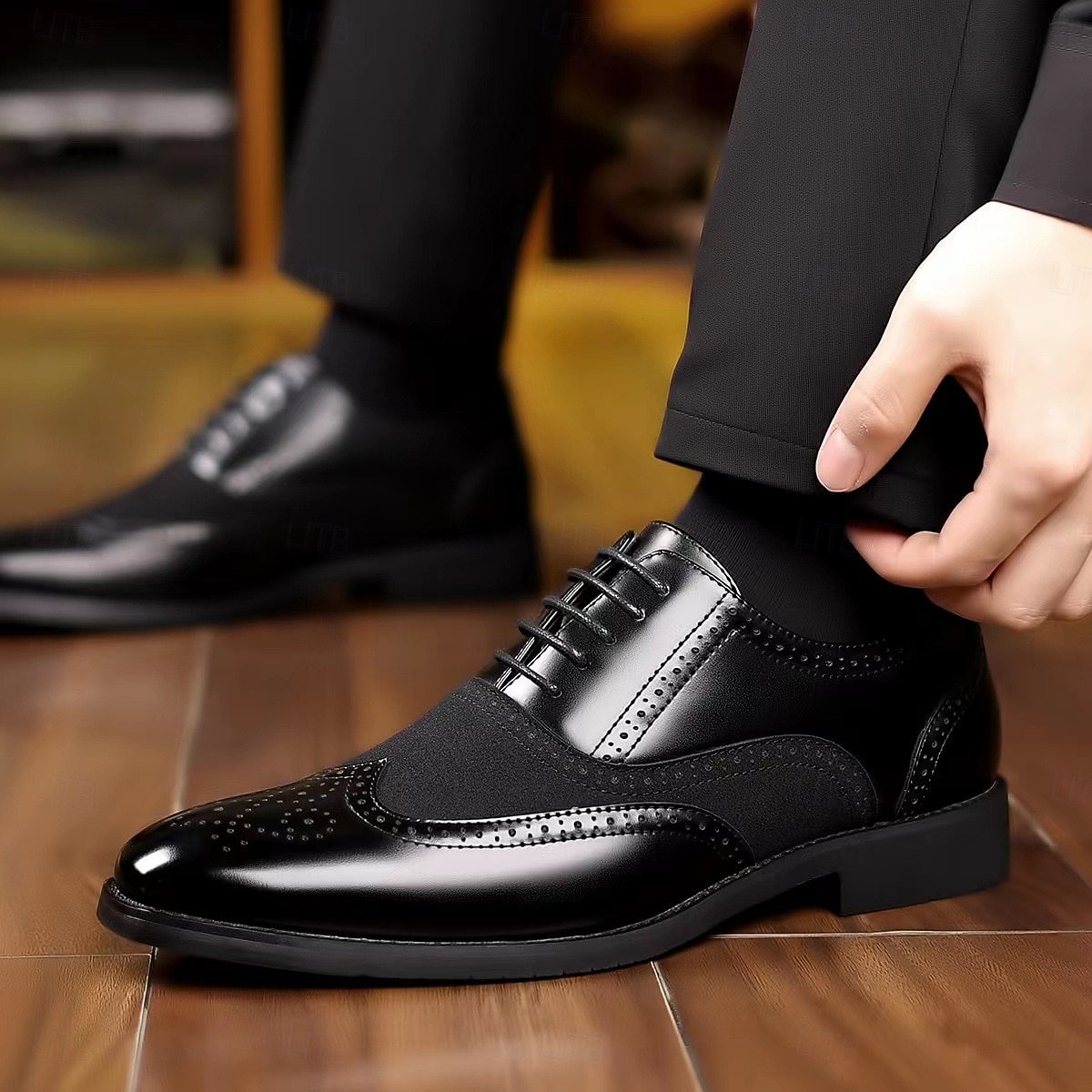 Sapatos oxford masculinos bico fino bicolor marrom e verde – brogues estilosos de couro sintético para looks casuais elegantes de 2025 por $42.99 –P11