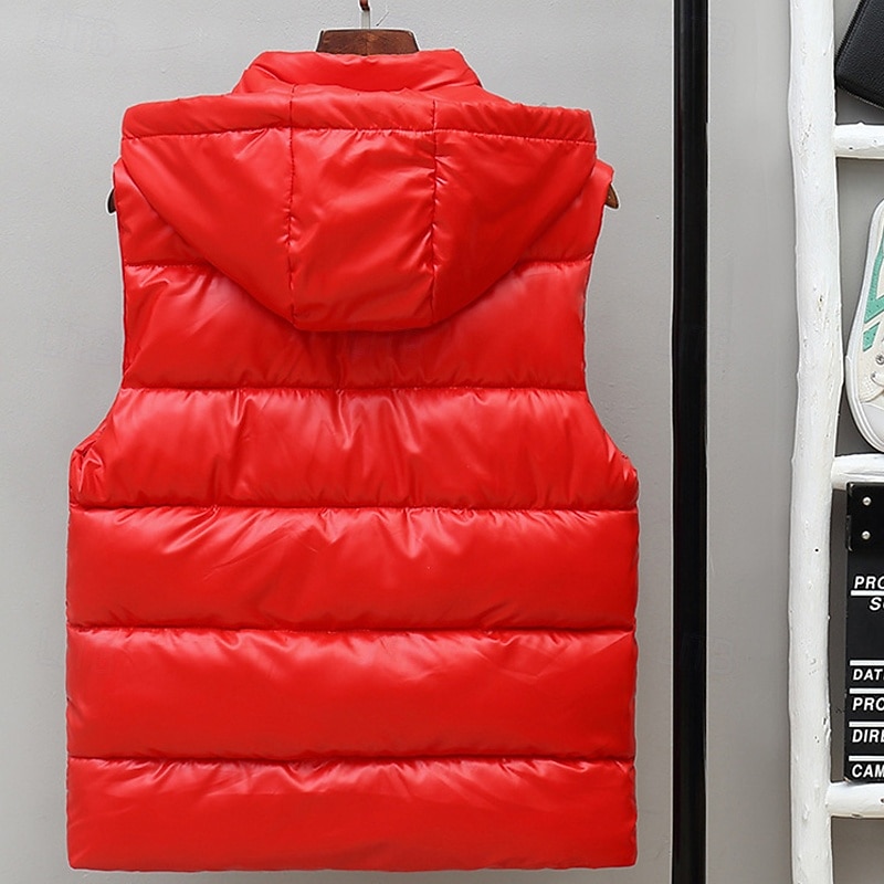 Pánské Puffer Vesta Kamizelka Vesta Dovolená Denní Rande Módní Na běžné nošení Podzim zima Kapsy Polyester Zahřívací Pohodlné Pevná barva Zip Kapuce Běžný Stříbrná Černá Rubínově červená Tmav 2025 - $33.99 –P11