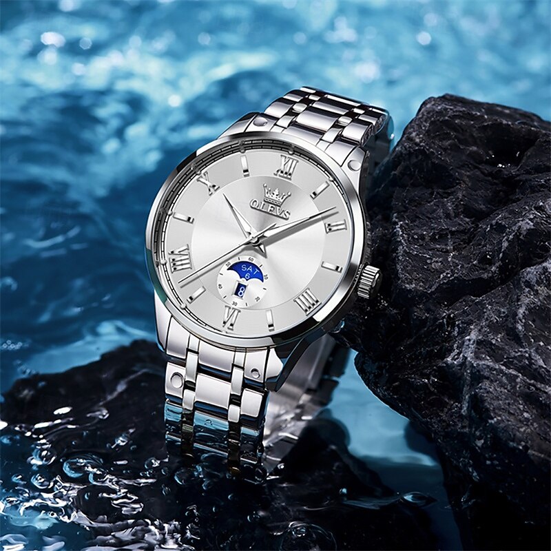 Uusi Olevs miesten business-kello, jossa on valoisa kalenterinäyttö, kvartsikello on muodikas, trendikäs ja rento sekä vedenpitävä miesten urheilukello. 2025 - $31.99 –P3