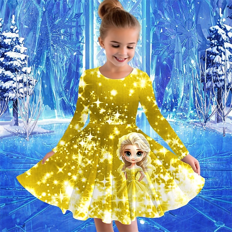 Tyttöjen 3D Piirretty Mekko Pitkähihainen Kesä Kevät Loma Päivittäin Pyhäpäivä Prinsessa Kaunis Makea Lapset 4-12 vuotta Rento mekko A linjainen mekko Polvipituinen Normaali 2025 - $16.99 –P5