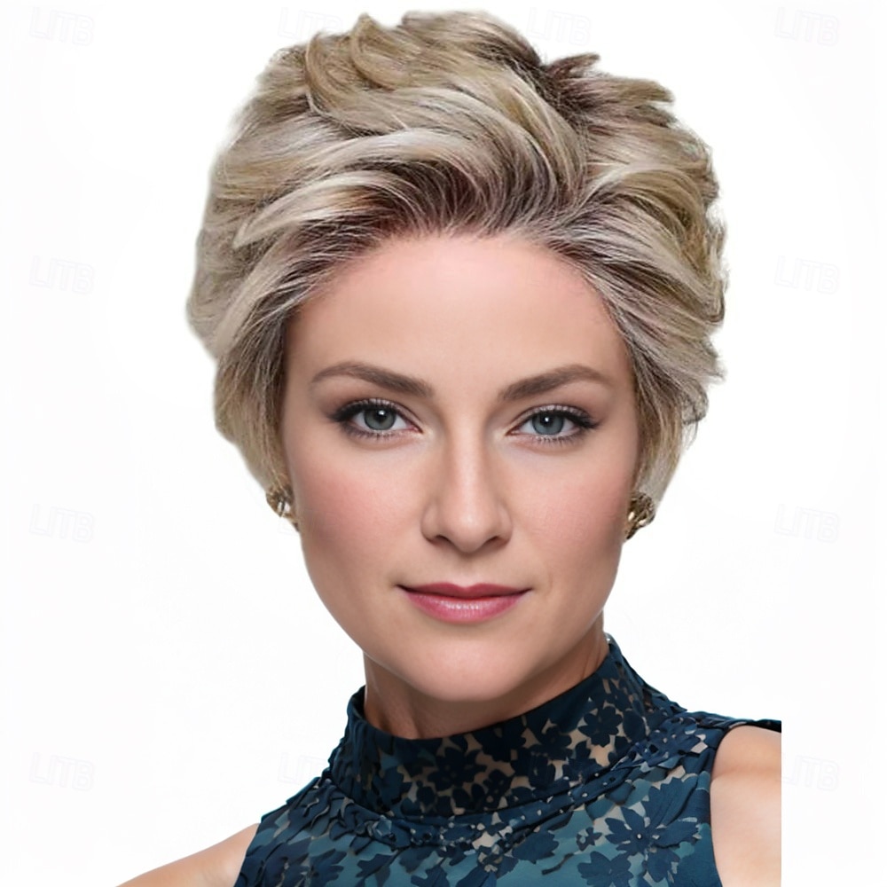 krótka, kręcona, platynowoblond peruka pixie dla kobiet – warstwowe włosy syntetyczne, odporne na ciepło, do codziennego noszenia, cosplay &imprezy 2025 - $23.99 –P5