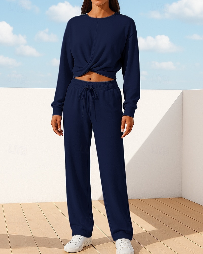 Mujer Conjuntos de chándal con jersey Conjuntos deportivos casuales Conjuntos de salón de 2 piezas Perneras anchas Color sólido Trajes de Yoga Primavera Negro Verde Ejército Al Aire Libre Viaje Correr 2025 - $35.99 –P7