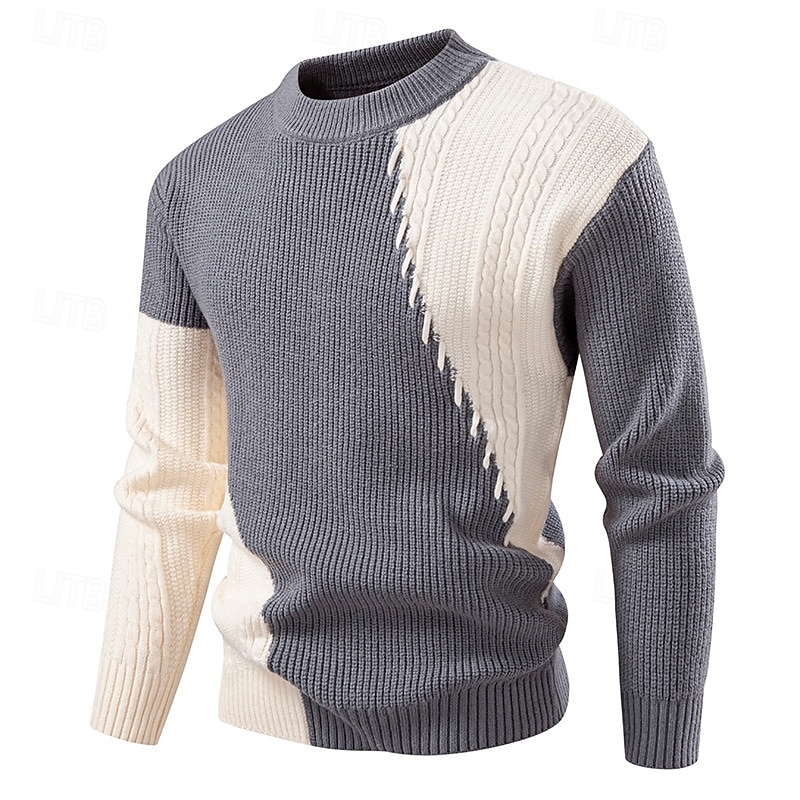 Voor heren Trui Gebreide trui Geribd breien Normale tops Gebreid Kleurenblok Strakke ronde hals Modieus Basic Vakantie Alledaagse kleding Kleding Winter Khaki Beige S M L 2026 - $37.99 –P3