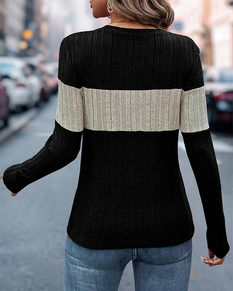 Жен. Вязаная ткань Пуловер Повседневные Стиль На каждый день Контрастных цветов Рельефный узор Вырез под горло Трикотаж Длинный рукав Обычные топы Вязать Повседневные Праздники На выход 2026 - $21.99 –P3