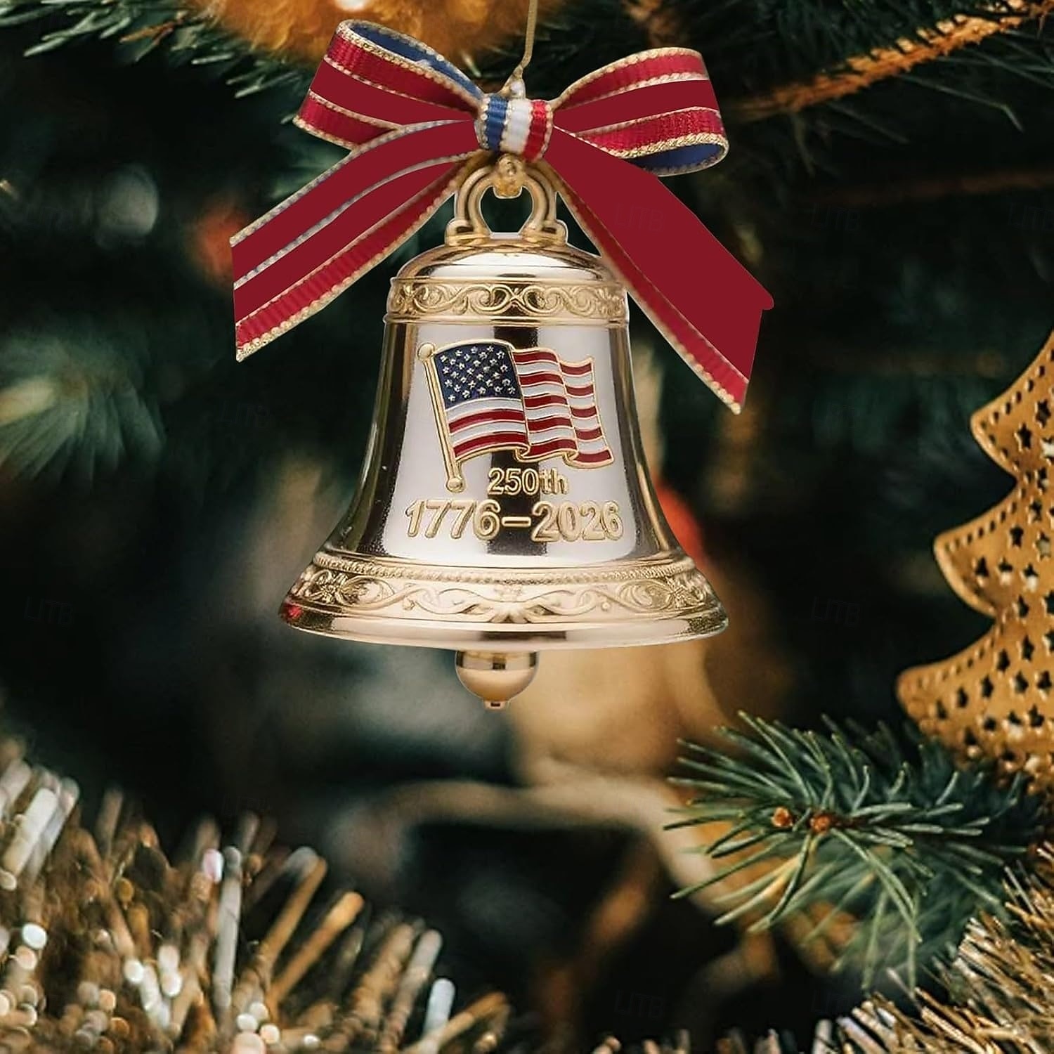 Julgransprydnad i metall emalj för USA:s 250-årsjubileum, handgjord, hängande minnesdekor, frihetsklocka, julgransprydnad för samlare, patriotisk julgran, staket, uteplats 2025 - $18.99 –P9
