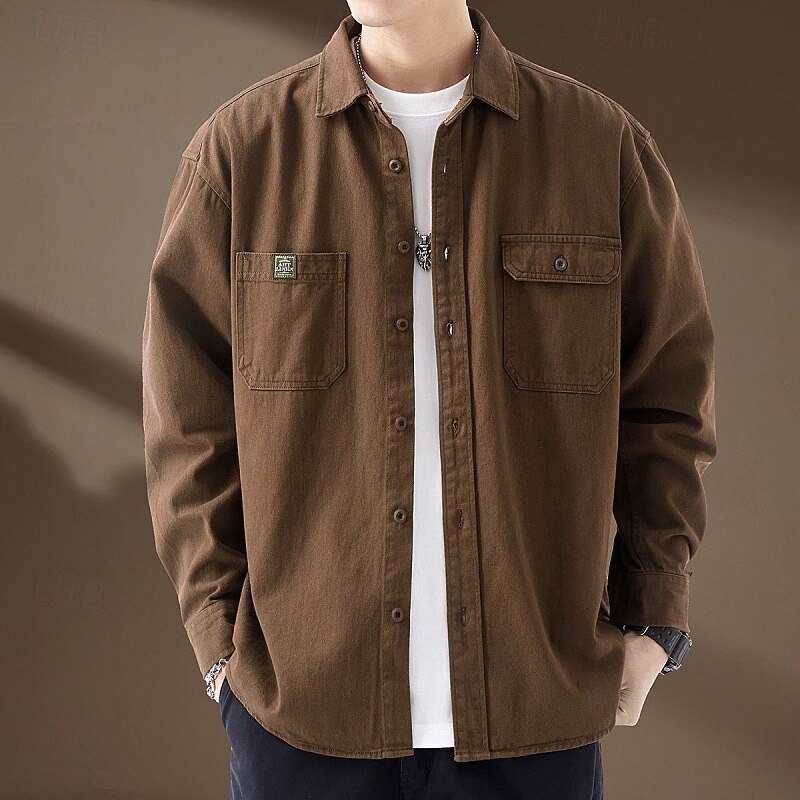 Per uomo camicia cargo Camicia da escursionismo Manica Lunga Collo ripiegato Top Esterno Traspirante Cotone Nero Caffè Grigio Caccia Allenamento Viaggio del 2025 a $51.99 –P5