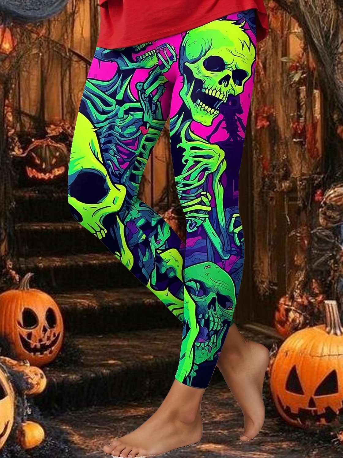 Dámské Legíny prázdniny Vinobraní Módní Po kotníky Vysoký pasPantsHalloween Grafika Lebky předvečer Všech svatých Potisk Yumuşak Prodyšné Elastické Dovolená ulice Ležérní Bílá Vodní modrá Trávov 2025 - $22.99 –P4