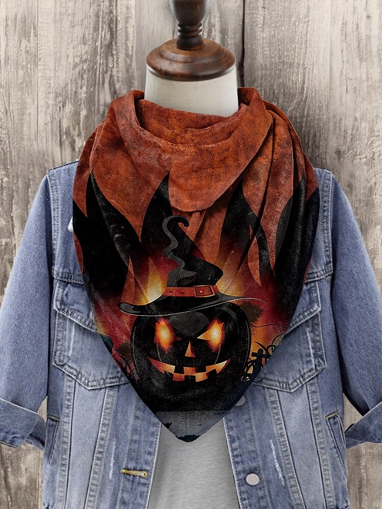 Bufanda con estampado de calabaza de Halloween para mujer: pañuelo triangular suave para el cuello ideal para fiestas, cosplay y festivales de otoño. 2025 - $14.99 –P3