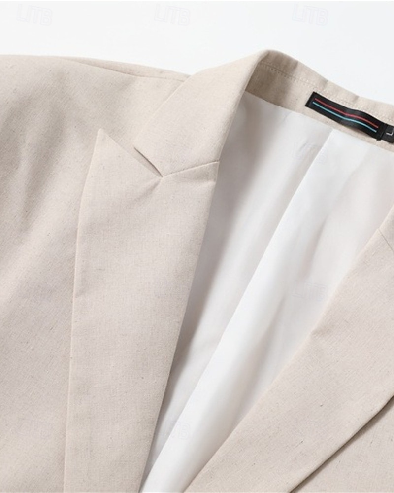 Homme Blazer en lin Ensemble Affaires Cocktail Fête de mariage Mode Occasionnel Printemps Automne 30% Lin 60% polyester Uni Avec Poches 2 pièces Confortable Simple Boutonnage veste Blanche Kaki Bleu de 2025 ? $79.99 –P3