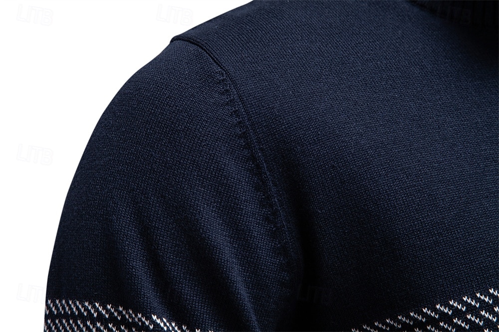 Homens Pulôver Tricotar Tops regulares Half Zip Listas Tecido Colarinho Clerical Legal Pulôver Escola Férias Roupa Primavera Outono Preto Azul Marinho Escuro S M L de 2026 por $53.99 –P25