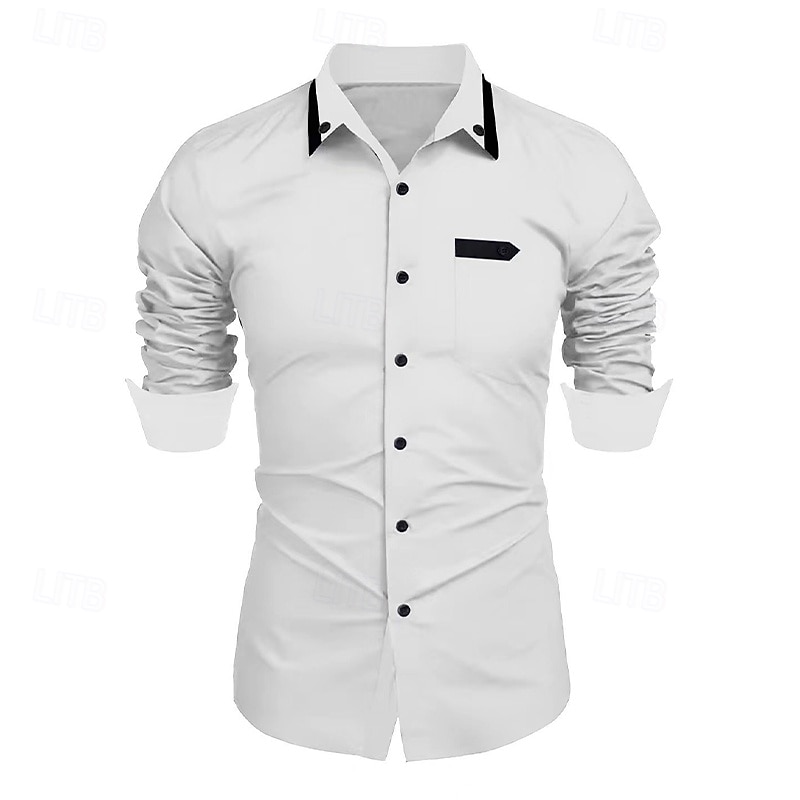 Herren Hemd Kleidhemd Einfach Formell Hochzeit Schwarz Weiß Wein Marineblau Langarm Umlegekragen Sommer Frühling Bekleidung 2025 - $23.99 –P6