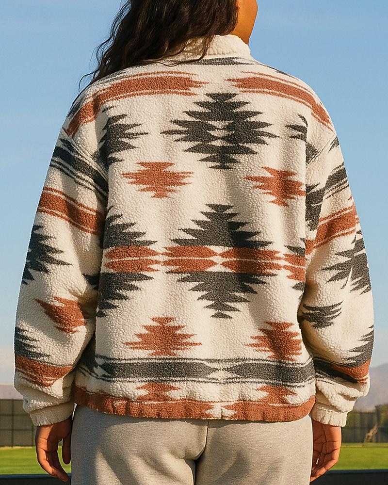 Damen Fleece-Sweatshirt Lässige Oberteile Boho Viertelreißverschluss Langarm Oberteil Athleisure Herbst Patchwork Mode Warm Outdoor Reise Sportbekleidung Sportkleidung Gelb Rot 2025 - $30.99 –P2