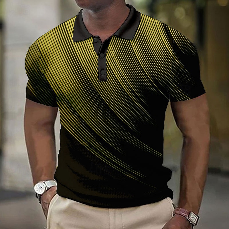 Herre Geometrisk Vaffel poloskjorter Golf skjorte Kortermet Poloskjorter Skjorter med krage Business Casual Ferieklær Formell klær Festivalklær Knapper 3D-utskrift Svart Hvit Gul 2025 - $22.99 –P13
