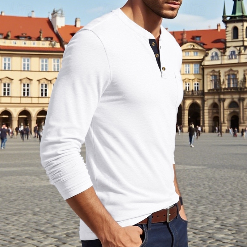 Pánské Tričko Tričko Henley Trička Tričko Top Dlouhý rukáv Henley Jaro Podzim Bez vzoru Módní Designové Základní Kapsy Dovolená ulice Jdeme ven Fialová Top tričko pro muže 2026 - $22.99 –P8
