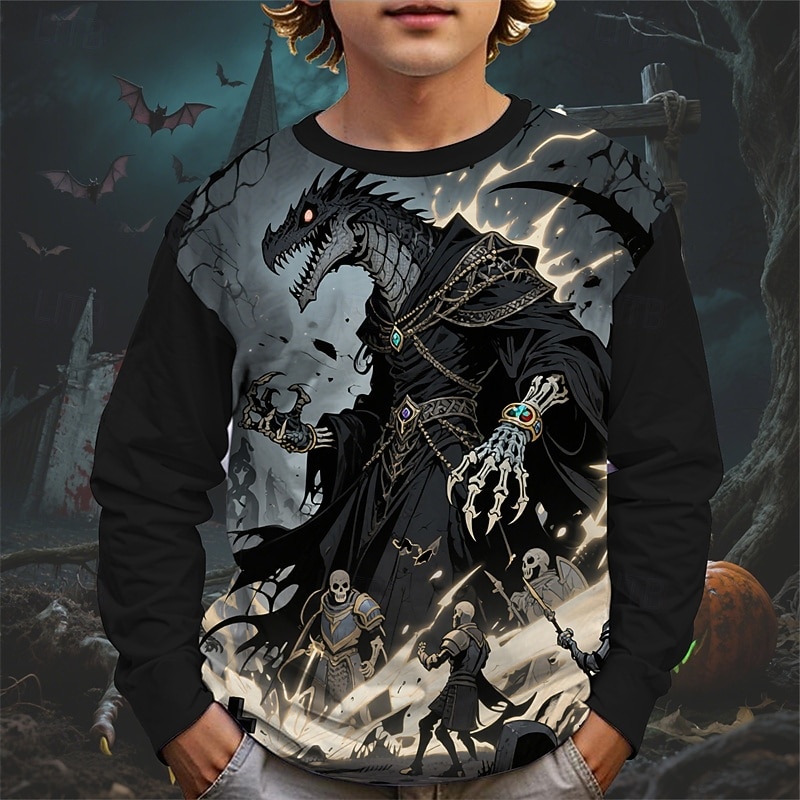 Halloween Băieți 3D Desene Animate Dovleac Dinozaur Tricou Manșon Lung Primăvară Toamnă Modă De Bază Copii 4-12 ani Stil Nautic În aer liber Casual Zilnic Fit regulat 2025 - $13.99 –P2
