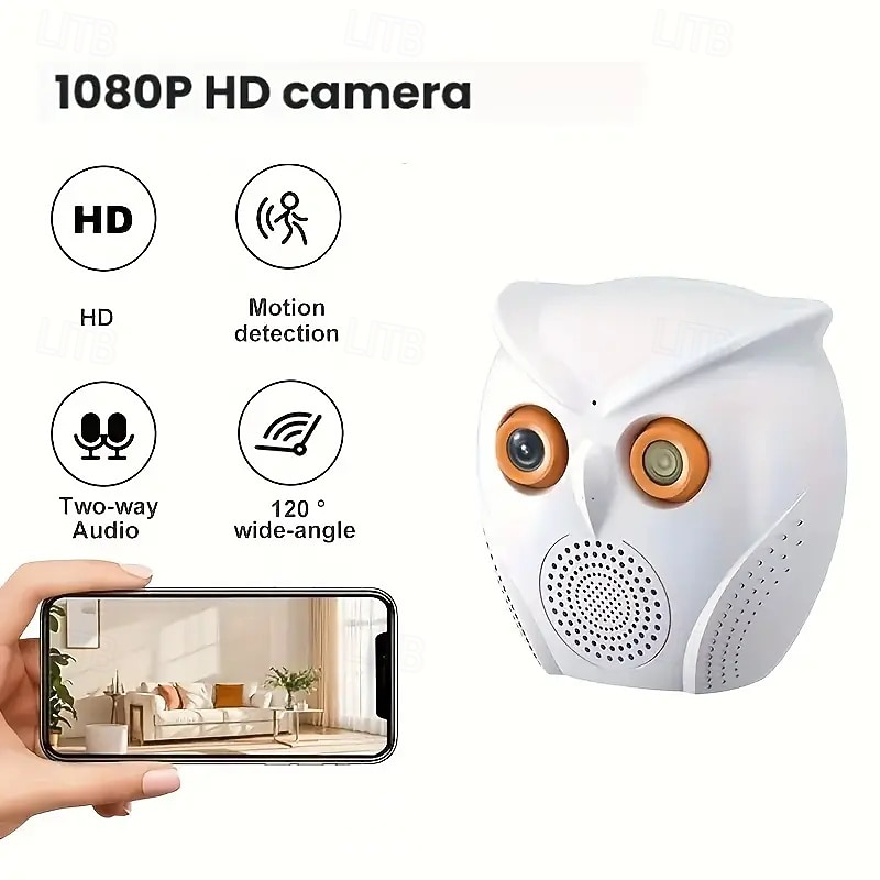 1080p Hd Owl-shaped Indoor Security Camera 120 Wide Angle Two-way Communication Motion And Sound Alerts Night Vision Function Wifi Home Surveillance Camera Owl-themed Design 2025 - $54.99 –P1