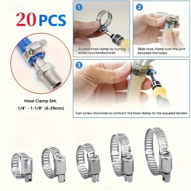 20 morsetti per tubi a vite senza fine in acciaio inossidabile – regolabili da 1/4" a 1-1/8" (6-29 mm), fascette metalliche resistenti per tubi flessibili del radiatore, tubi e linee del carburante del 2025 a $12.99 –P4