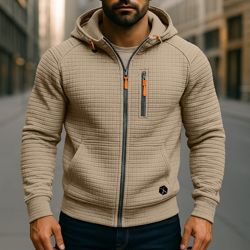 Per uomo Felpa con cappuccio Felpa con cappuccio e zip Felpa con zip Nero Cachi Grigio Con Cappuccio Semplice Con zip Tasca Frontale Testurizzato Sport & Outdoor Casuale Quotidiano Streetwear Cool del 2025 a $32.99 –P1