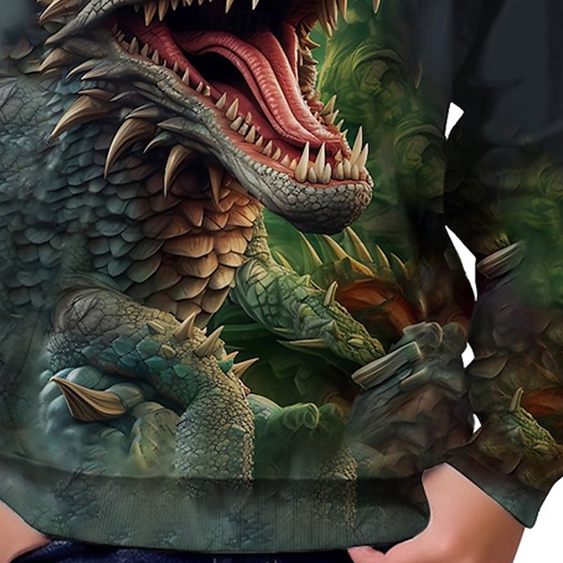 Pojkar 3D Dinosaurie Huvtröja Långärmad Vår Höst Mode Streetwear Barn 4-12 år Huva Utomhus Ledigt Dagligen Normal 2025 - $18.99 –P6