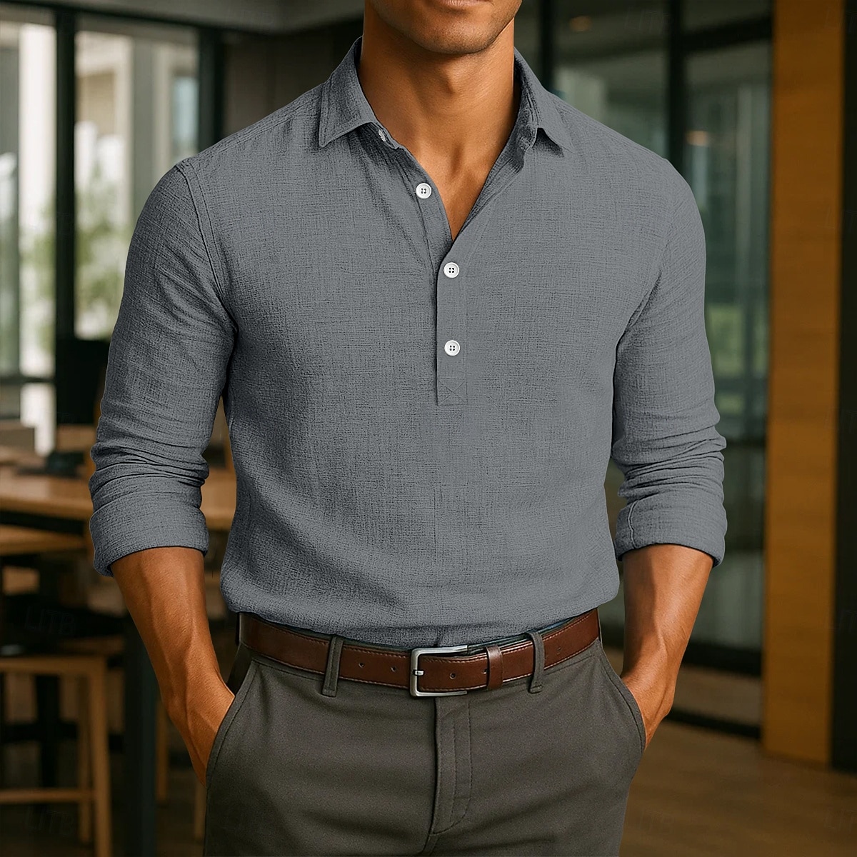 Men's Shirt Linen Shirt Summer Shirt Beach Wear Plain Casual Daily Blue Black White Khaki Long Sleeve Lapel Spring & Summer Summer Clothing Apparel Plain 2026 - $26.99 –P15
