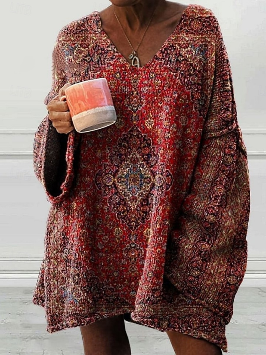 Femmes Pull Occasionnel Doux Fleuri Graphique Côtelé Col en V Tricoté Imprimé manche longue Hauts Longs Tricoter Extérieur Quotidien Week-end Jaune Vin Printemps Automne de 2025 ? $28.99 –P2