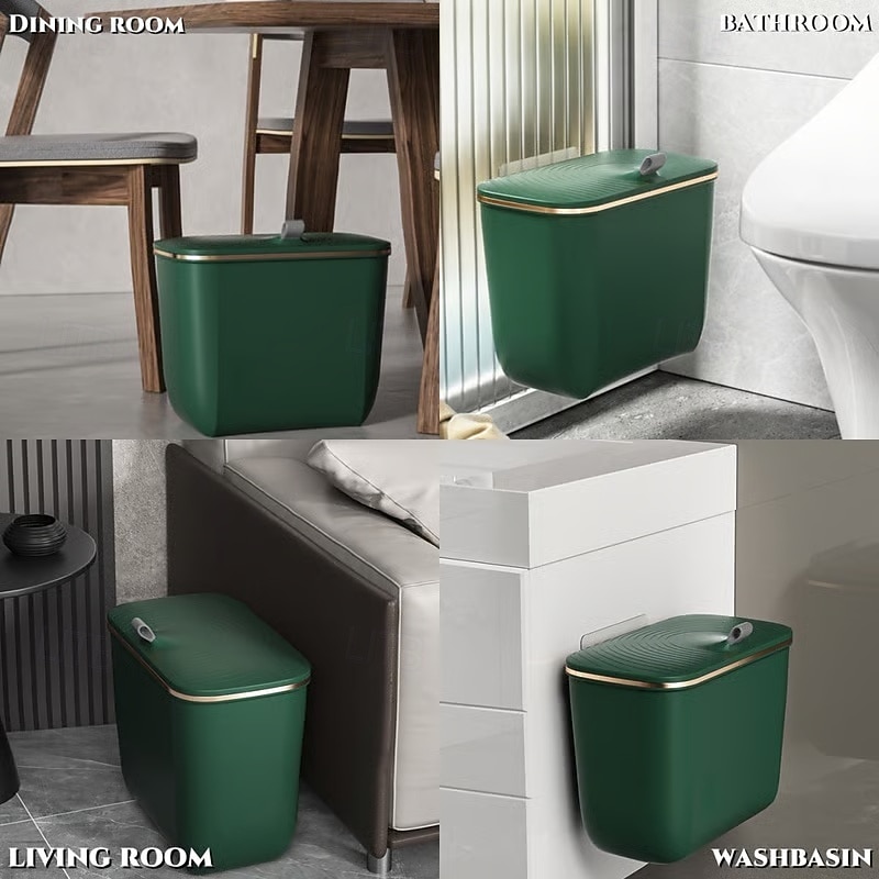 Väggmonterad rektangulär papperskorg med lukttätande lock, stor kapacitet, hållbar plastbehållare för kök, badrum, sovrum &kommersiellt bruk 2026 - $16.99 –P8