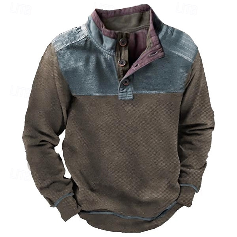 Hombre Sudadera Sudadera Con Capucha Pull-over Sudadera con capucha y botones Verde Ejército Cuello Mao Plano Retazos Deporte Casual Diario Ropa de calle Fresco Ropa deportiva Primavera & Otoño Ropa 2025 - $23.99 –P1