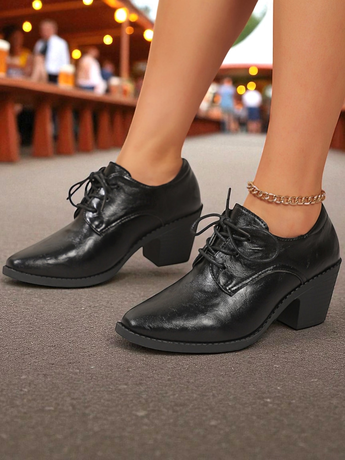 Oxfords femininos de couro preto com cadarço e salto bloco – sapatos clássicos de estilo vintage para Oktoberfest, passeios casuais e uso diário de 2025 por $32.99 –P2