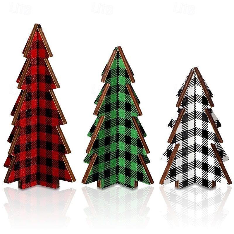3 יחידות קישוטי שולחן מעץ לעץ חג המולד, קישוטי עץ כפריים, קישוטי שולחן לחג ומתנות מותאמות אישית לפסטיבל 2025 - $7.49 –P8