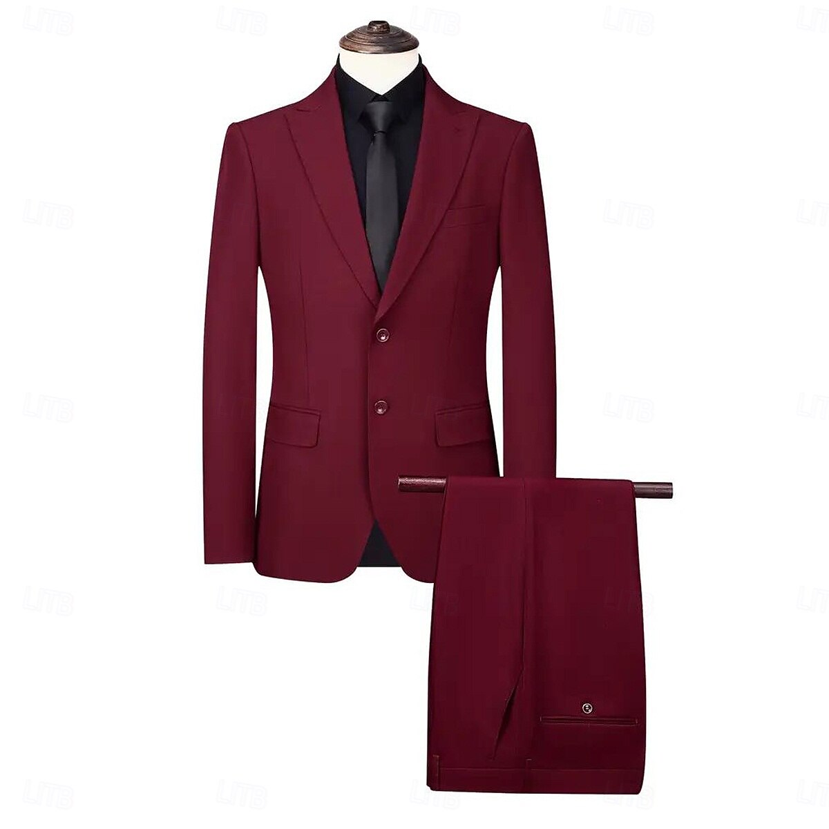 De los hombres Boda Negocio Trajes de boda Solapa de Pico Burdeos Formal Color sólido Ajustado Juego de 3 piezas 2025 - $136.99 –P1