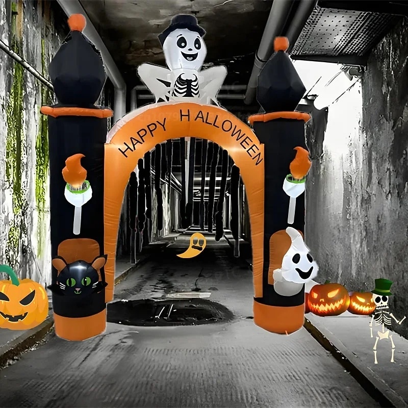 1 db 2,4 m-es halloweeni fekete macska koponya szellem fénnyel felfújható légmodell ívek udvari verandák bejárati ajtók gyep party halloweeni hangulat díszvilágítás eu/us/uk/au csatlakozó 2025 - $107.99 –P9