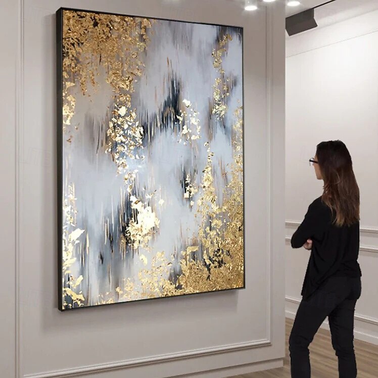 2025年 キャンバスに油絵手描きの金箔抽象画、手描きの油絵リビングルームの装飾画バージョン雰囲気寝室抽象画  コレクション – $38.99 –P4
