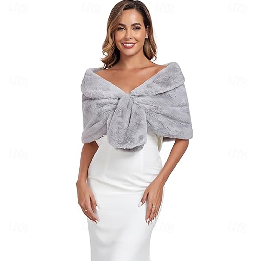 Kunstfell-Schal, Wickelstola, Shrug, Winter, Braut, Hochzeit, Schal, Wickeltuch, Abendparty, Cover-up für Frauen 2025 - $72.99 –P2