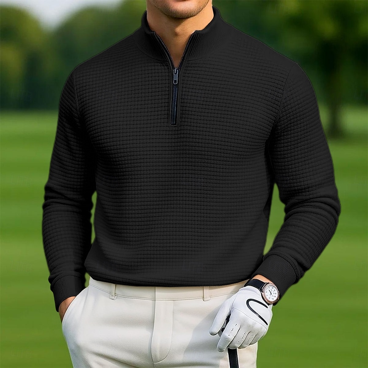Pánské Waffle Polo košile Outdoorové sporty Ležérní Stojáček Čtvrtletní zip Dlouhý rukáv Módní Moderní Pevná barva S texturou Pletený Jaro & podzim Celý rok Černá Bílá Vodní modrá Šedá Waffle Polo 2025 - $27.99 –P4