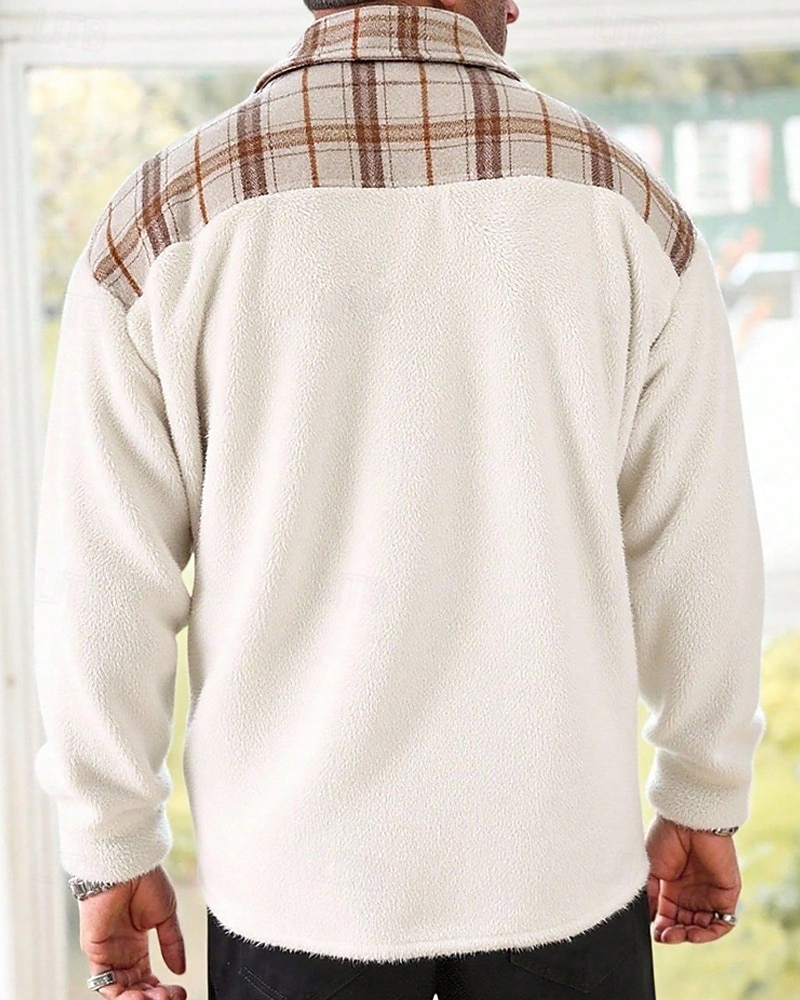 Voor heren Fleeceshirt shacket Overhemdjasje Winterjack Ruitjes Vakantie Alledaagse kleding Beige Lange mouw Revers Herfst Winter Kleding Zak 2026 - $36.99 –P3