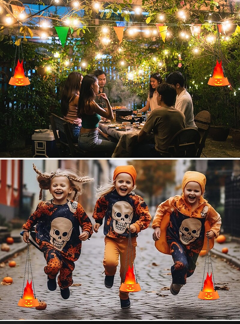 Luce di fiamma finta di zucca, effetto fuoco dinamico 3D, luce di fiamma a LED per Halloween, per sospensione interna/esterna o decorazione da tavolo, accessorio spettrale per feste &illuminazione del 2025 a $43.99 –P2