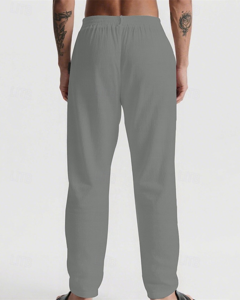 Herr Linne Byxor Långbyxor Sommarbyxor Strandbyxor Snörning Ficka Elastisk midja Slät Komfort Andningsfunktion Semester Dagligen Helgdag Hawaiisk Boho 다크 카키 Svart 2025 - $17.99 –P8