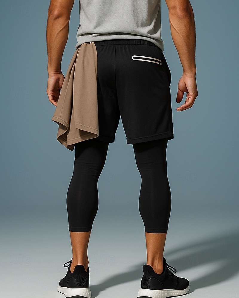 Муж. Компрессионные штаны Лосины для бега 2 в 1 Завышенная Нижняя часть Одежда для спорта и отдыха Для спортивного зала Тренировка Осень Быстровысыхающий Дышащий 2025 - $17.99 –P2