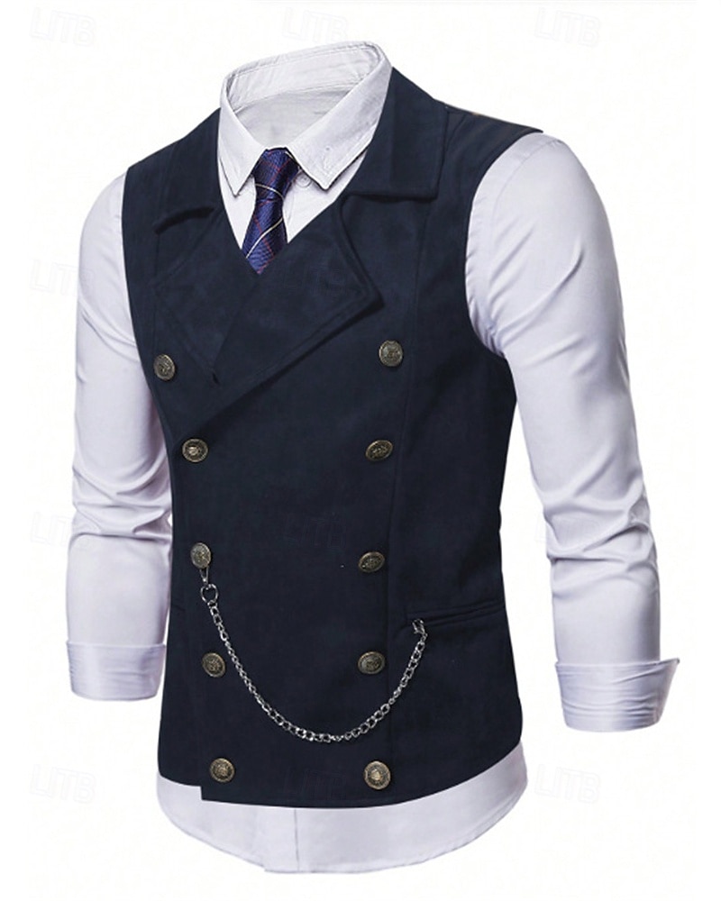 Ανδρικά Veste Γιλέκο Gilet Διακοπές Πάρτι Επιχείρηση Μοντέρνα Καθημερινό Άνοιξη Φθινόπωρο Κουμπιά Πολυεστέρας Άνετο Σκέτο Σταυρωτό Πέτο Κανονικό Μαύρο Βαθυγάλαζο Καφέ Γιλέκο 2025 - $32.99 –P14